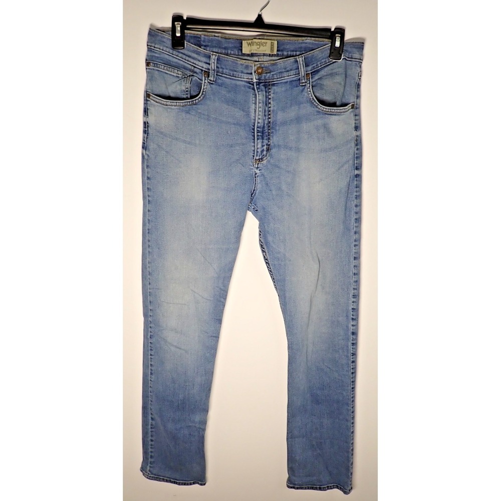 Wrangler Jeans Men's 36x34 Slim Straight Flex Light Wash 99% Cotton